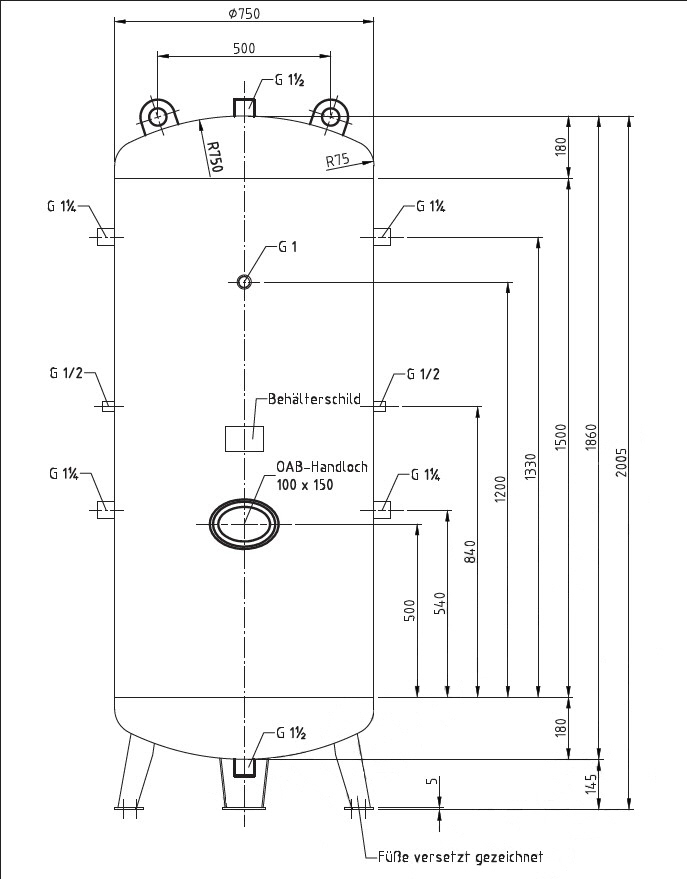 MABE Druckluftbehälter 750 l, 11 bar, stehend, verzinkt Druckbehälter