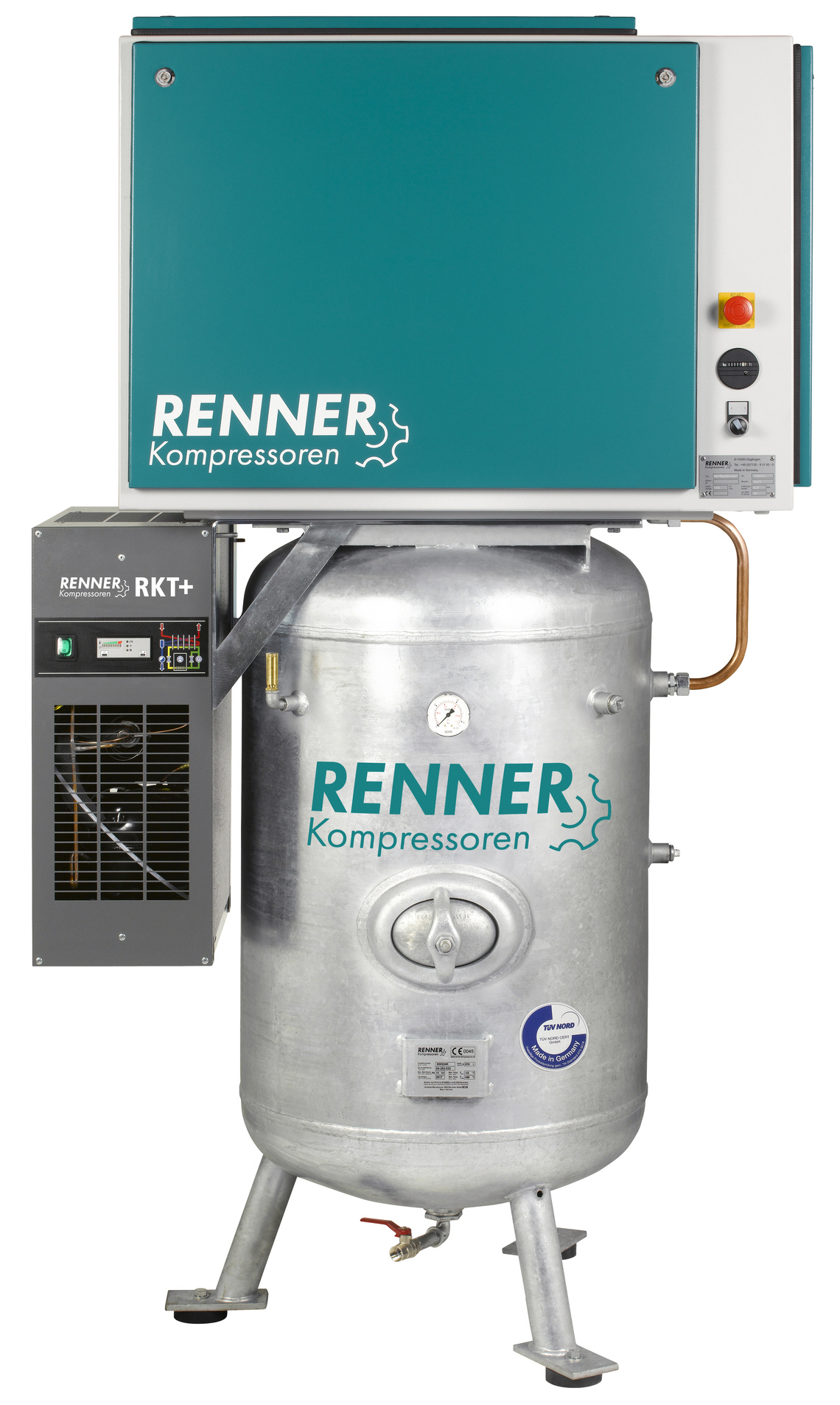 RENNER Kolbenkompressor RIKO 700/270 ST-S-KT inkl. niveuagesteurtem Ableiter für Kältetrockner BielAir Selection