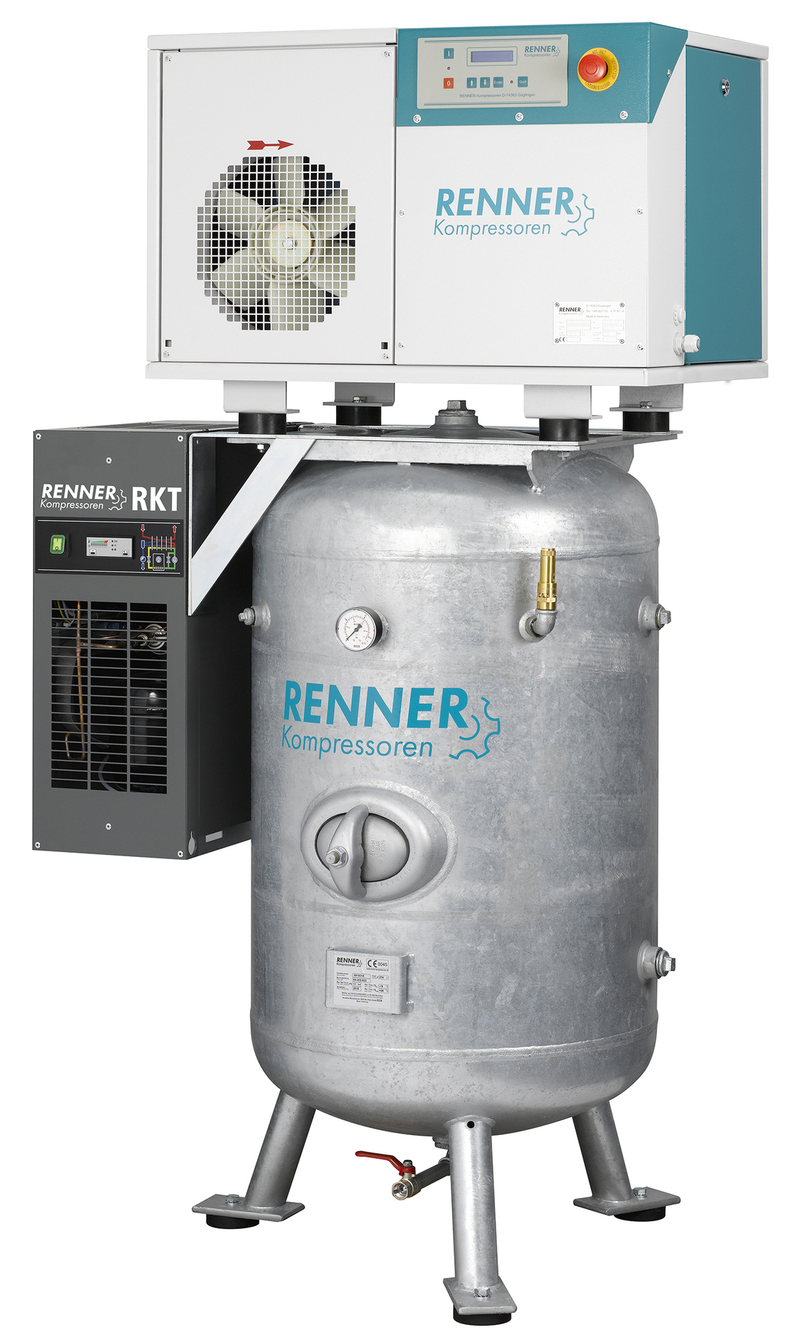 RENNER Schraubenkompressor RSDK-B 11,0 ST Standard mit Behälter und Kältetrockner