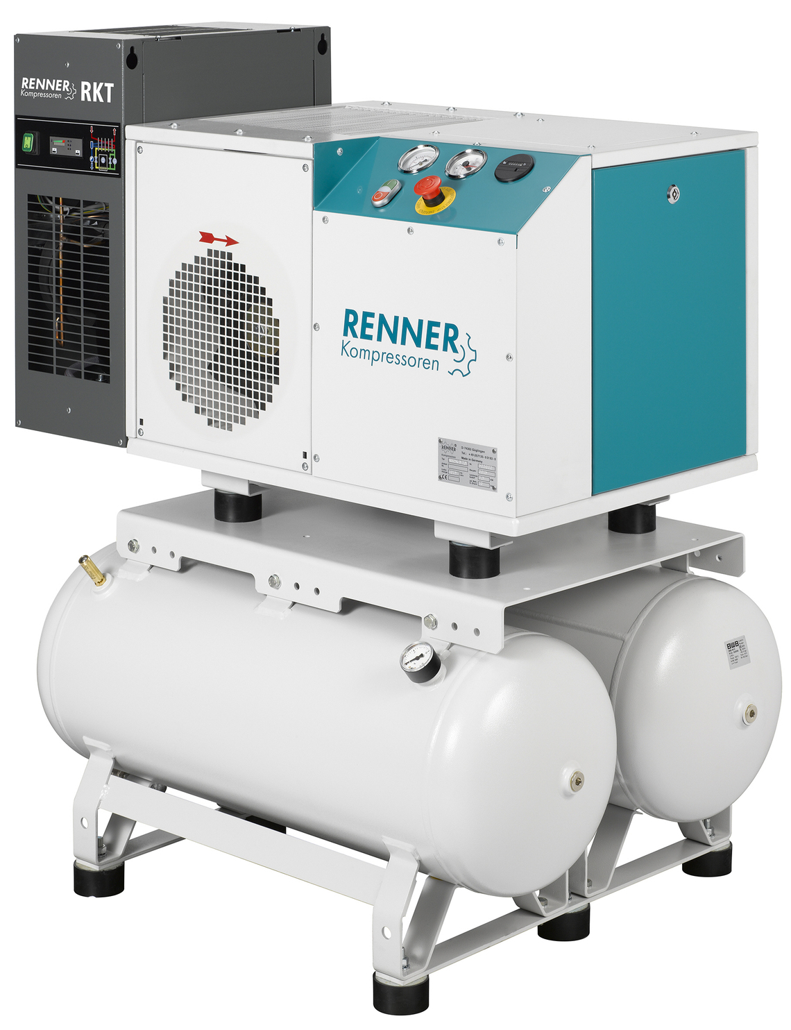 RENNER Schraubenkompressor RSDK-B 5,5 2x90 Liter Druckbehälter Standard mit Behälter und Kältetrockner