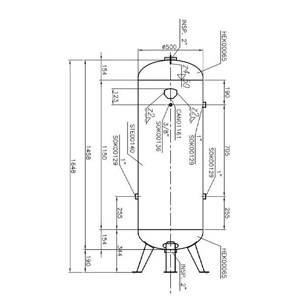 AEROTEC Druckluftbehälter 270l stehend -16 bar AD2000 Innen und außen feuerverzinkt EN1461 Druckbehälter