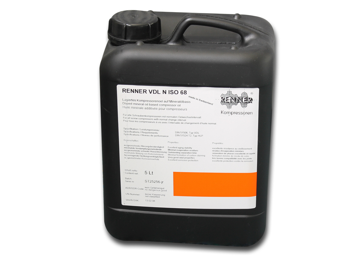 Schraubenkompressorenöl VDL N ISO 68 mineralisch RENNER Mineral im 5 Liter Kanister Kompressoröl Kompressorenöl