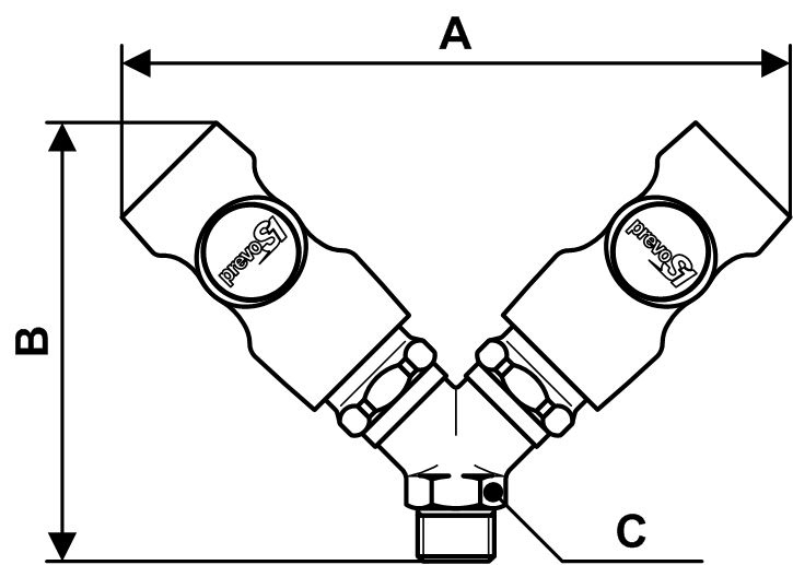 Prevost Sicherheitskupplung Y-Verteiler mit Außengewinde und 2 Kupplungen Nennweite 7,4 (Standard)